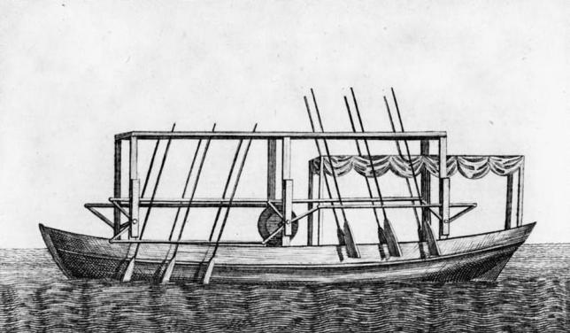 Image of John Fitch's steamboat with oars plan